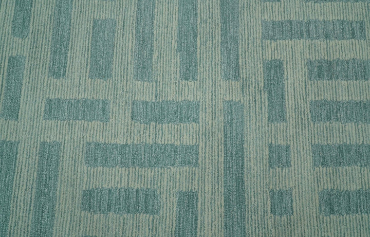 Custom Made Blue And Ivory Modern Abstract Pattern Hand Tufted Wool Area Rug - The Rug Decor