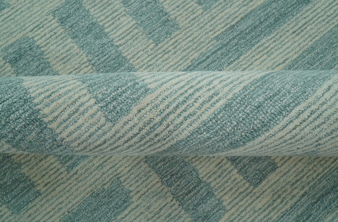 Custom Made Blue And Ivory Modern Abstract Pattern Hand Tufted Wool Area Rug - The Rug Decor