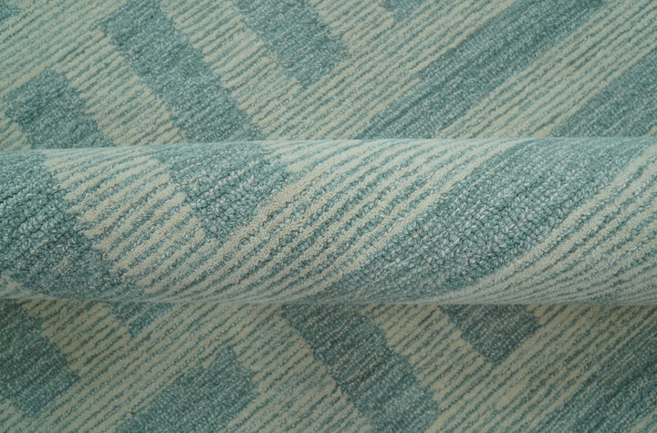 Custom Made Blue And Ivory Modern Abstract Pattern Hand Tufted Wool Area Rug - The Rug Decor