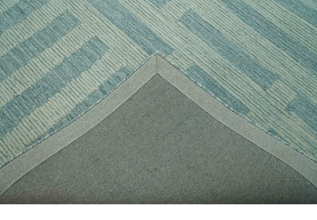 Custom Made Blue And Ivory Modern Abstract Pattern Hand Tufted Wool Area Rug - The Rug Decor