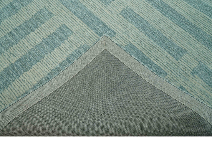 Custom Made Blue And Ivory Modern Abstract Pattern Hand Tufted Wool Area Rug - The Rug Decor