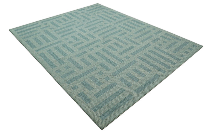 Custom Made Blue And Ivory Modern Abstract Pattern Hand Tufted Wool Area Rug - The Rug Decor