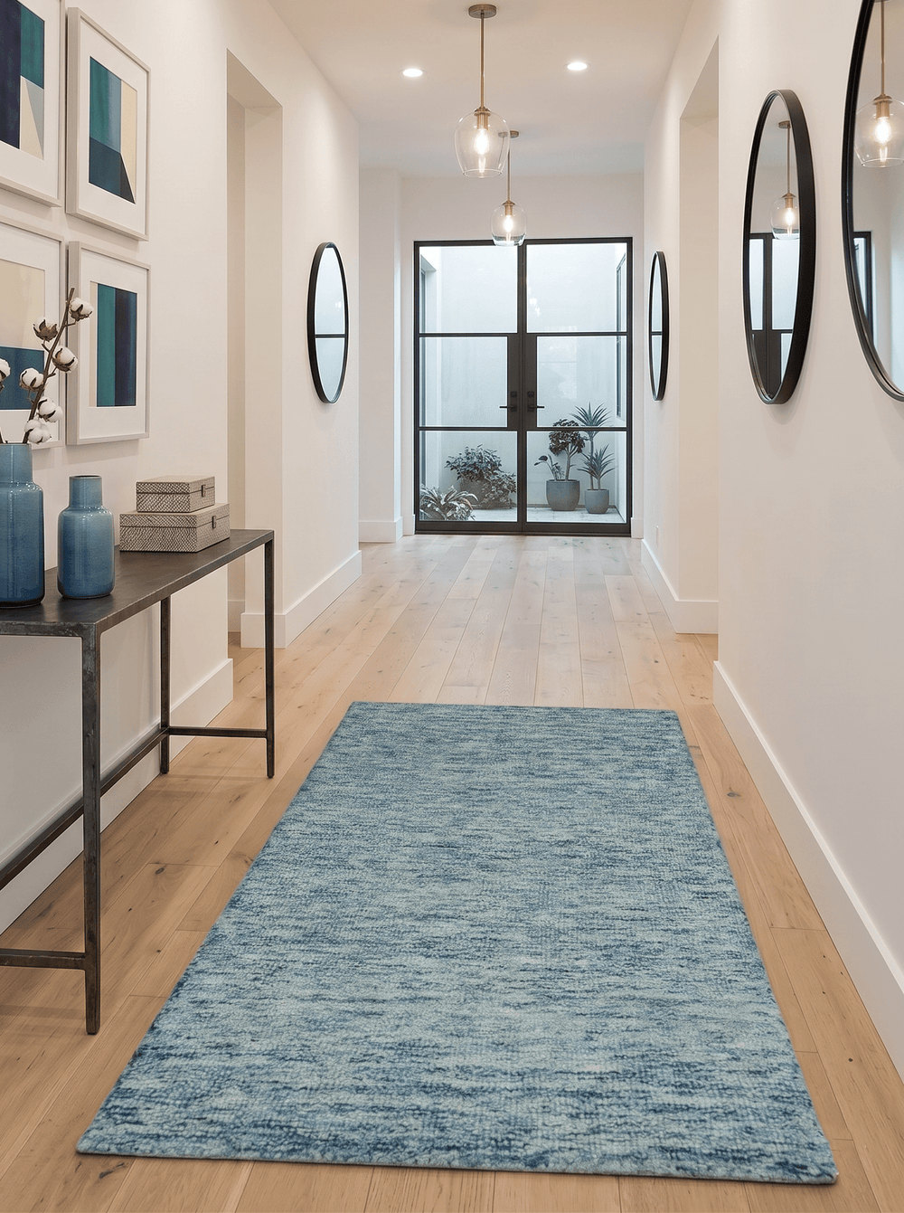 Custom Made Blue and Ivory Solid Wool Hand Woven Area Rug - The Rug Decor