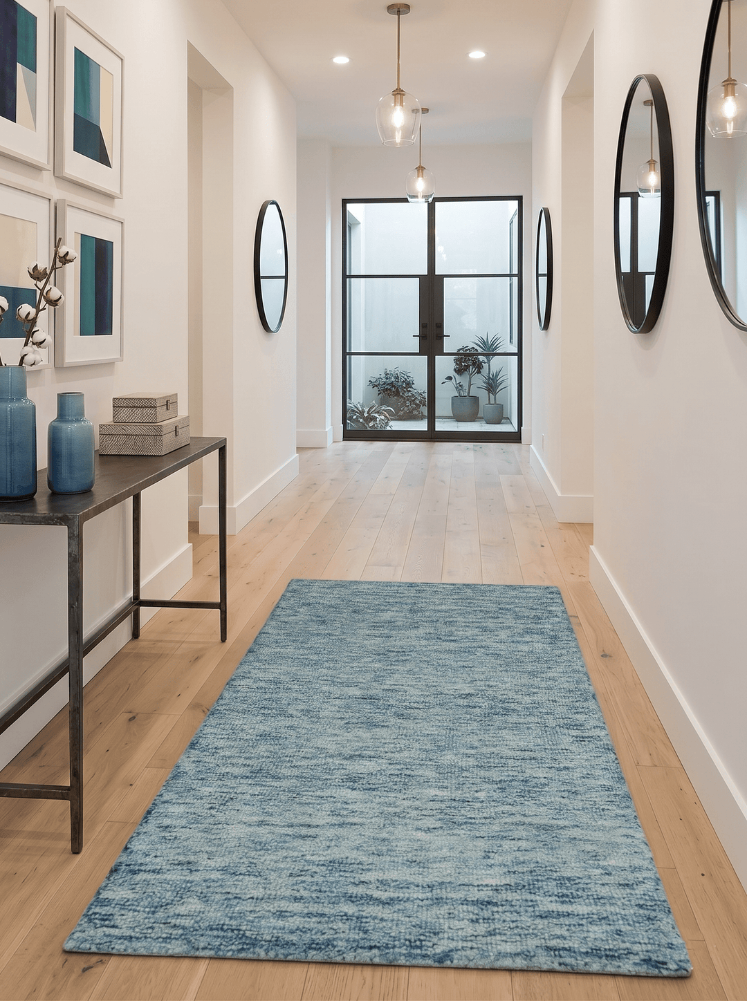 Custom Made Blue and Ivory Solid Wool Hand Woven Area Rug - The Rug Decor
