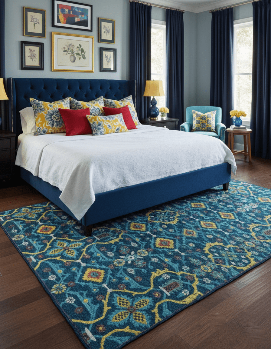 Custom Made Blue And Mustard Traditional Floral Motifs Hand Knotted Wool Rug - The Rug Decor