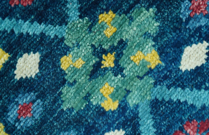 Custom Made Blue And Mustard Traditional Floral Motifs Hand Knotted Wool Rug - The Rug Decor