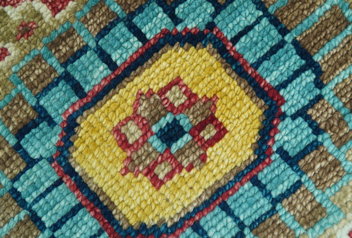Custom Made Blue And Olive Traditional Medallion Hand Knotted Wool Rug - The Rug Decor
