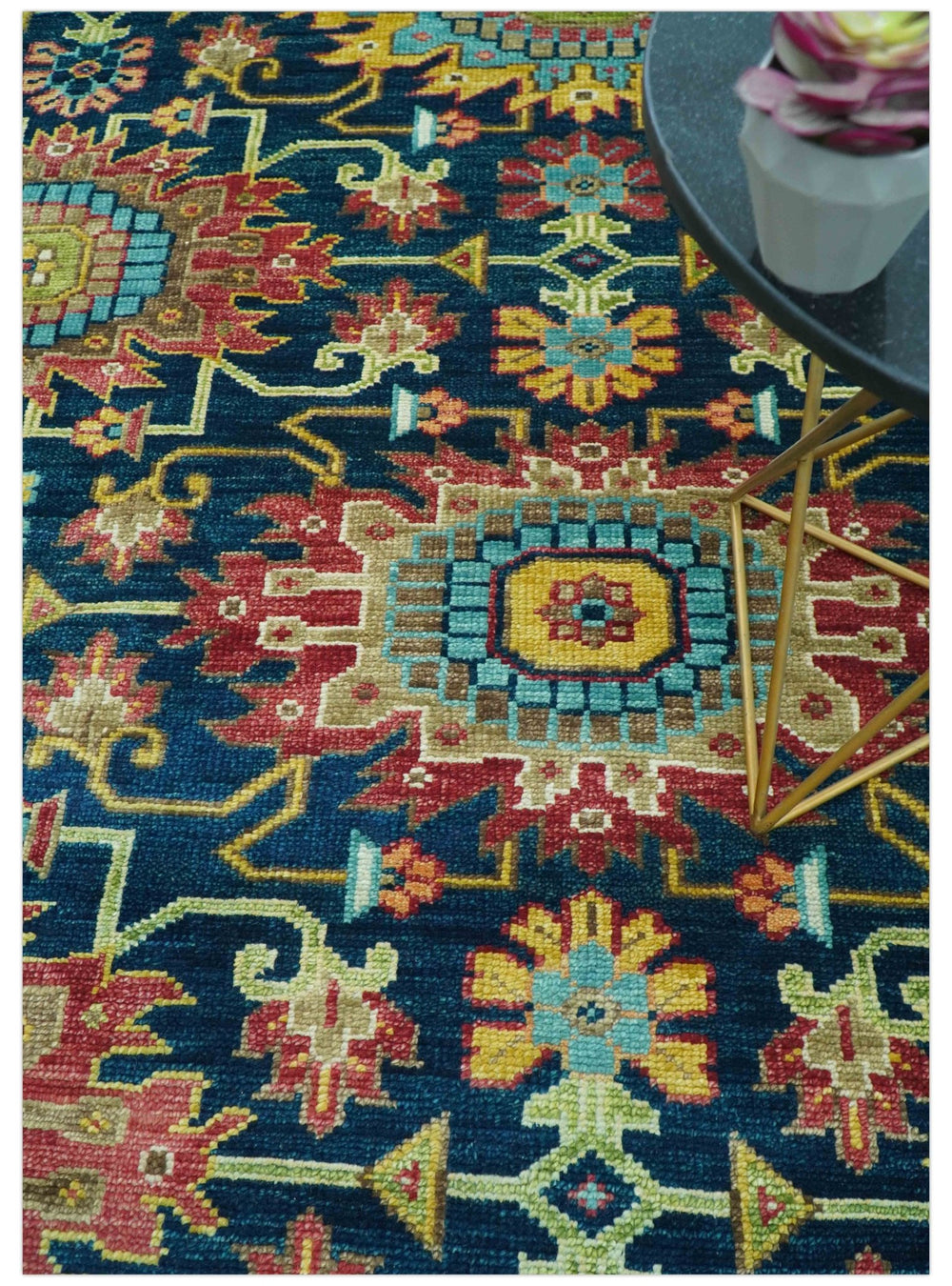 Custom Made Blue And Olive Traditional Medallion Hand Knotted Wool Rug - The Rug Decor