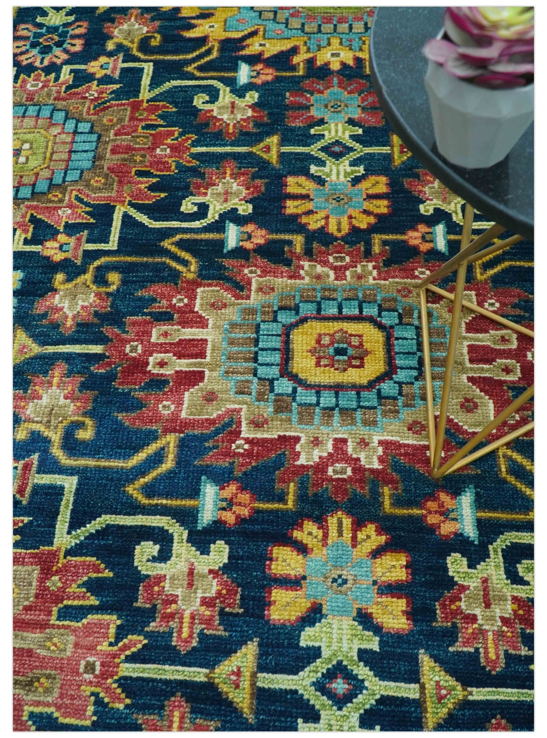 Custom Made Blue And Olive Traditional Medallion Hand Knotted Wool Rug - The Rug Decor