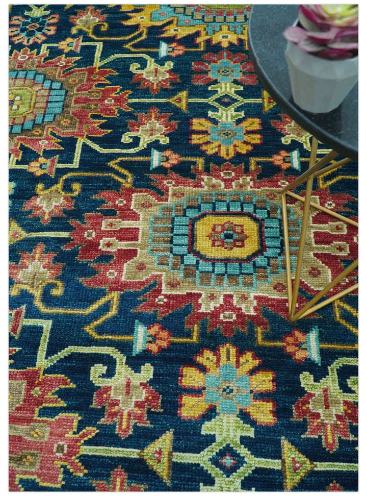 Custom Made Blue And Olive Traditional Medallion Hand Knotted Wool Rug - The Rug Decor