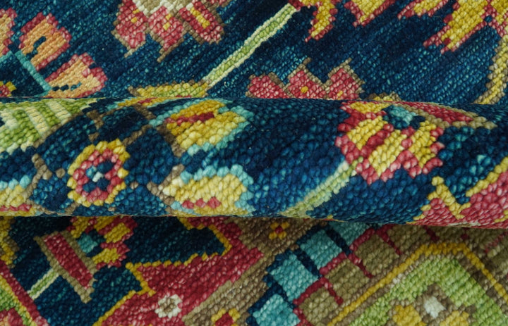 Custom Made Blue And Olive Traditional Medallion Hand Knotted Wool Rug - The Rug Decor