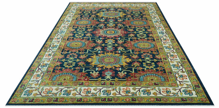 Custom Made Blue And Olive Traditional Medallion Hand Knotted Wool Rug - The Rug Decor