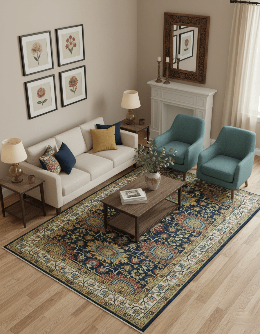 Custom Made Blue And Olive Traditional Medallion Hand Knotted Wool Rug - The Rug Decor