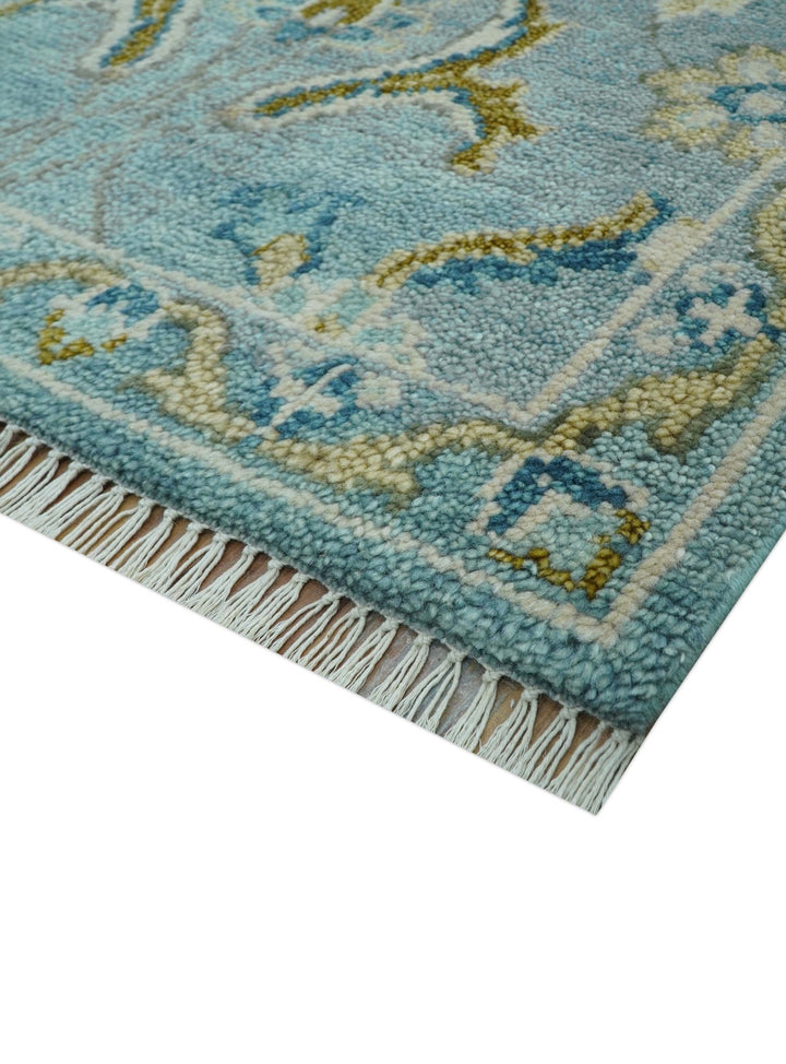 Custom Made Blue And Olive Traditional Oriental Design Hand knotted Wool Area Rug - The Rug Decor