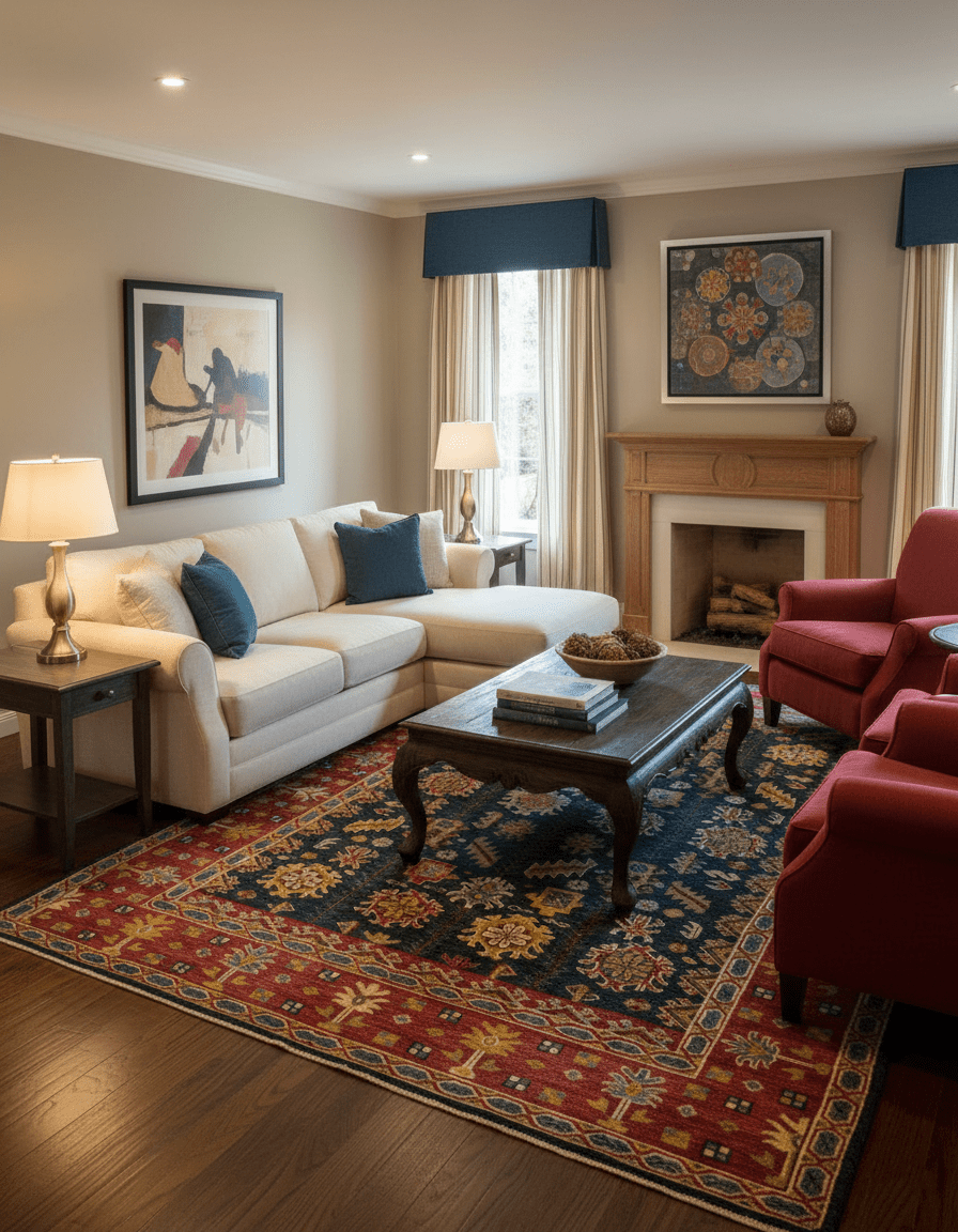 Custom Made Blue And Red Traditional Tribal Design Hand Knotted Wool Rug - The Rug Decor