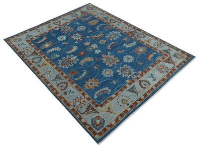 Custom Made Blue and Silver Hand knotted colorful Traditional Oushak wool Area Rug - The Rug Decor