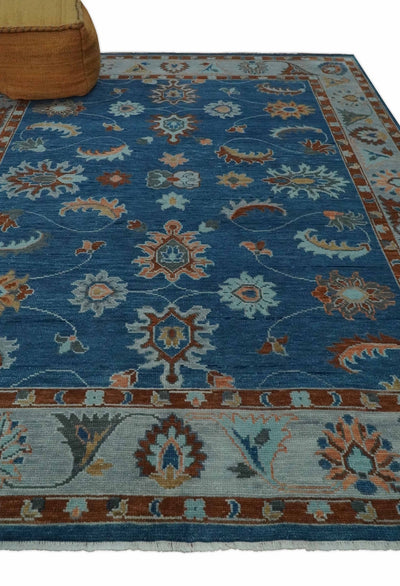 Custom Made Blue and Silver Hand knotted colorful Traditional Oushak wool Area Rug - The Rug Decor