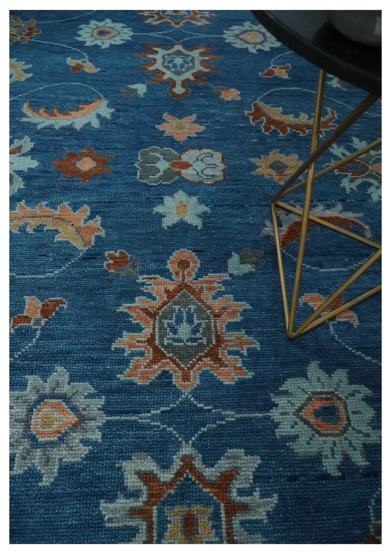 Custom Made Blue and Silver Hand knotted colorful Traditional Oushak wool Area Rug - The Rug Decor