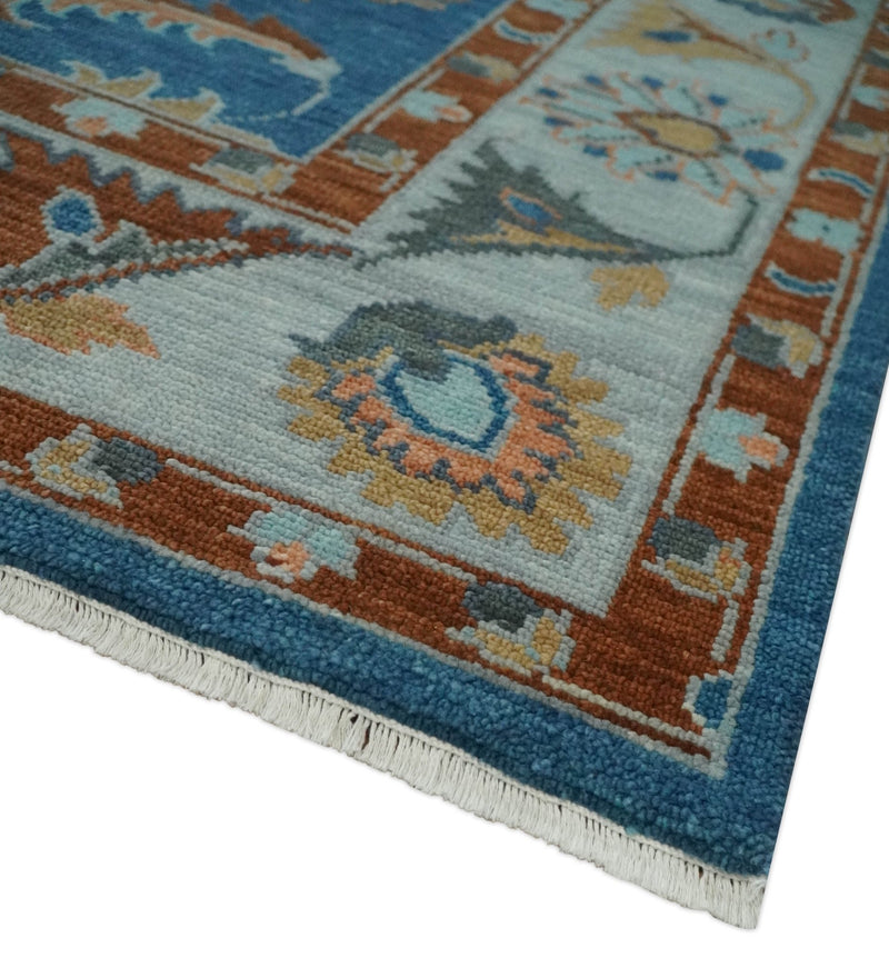 Custom Made Blue and Silver Hand knotted colorful Traditional Oushak wool Area Rug - The Rug Decor