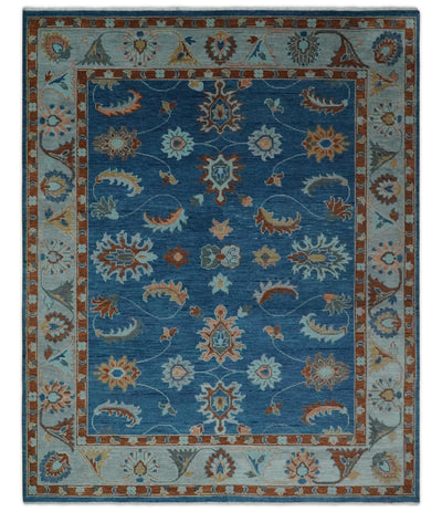 Custom Made Blue and Silver Hand knotted colorful Traditional Oushak wool Area Rug - The Rug Decor