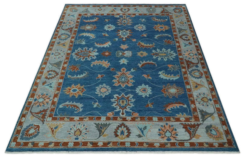 Custom Made Blue and Silver Hand knotted colorful Traditional Oushak wool Area Rug - The Rug Decor