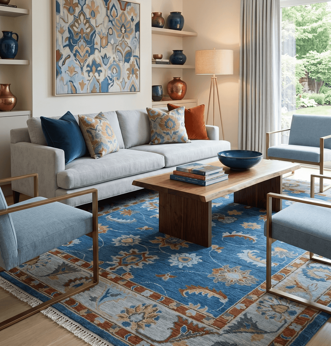 Custom Made Blue and Silver Hand knotted colorful Traditional Oushak wool Area Rug - The Rug Decor