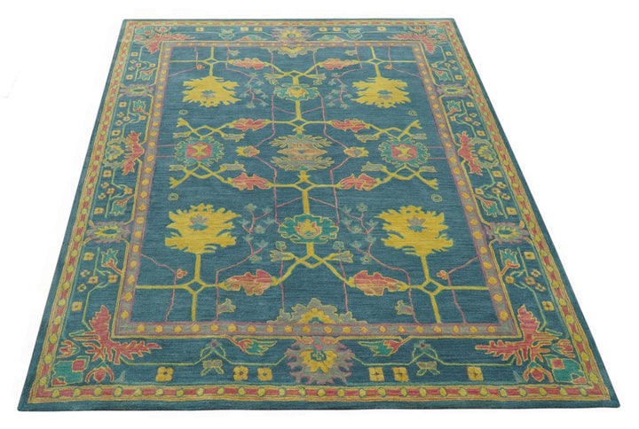 Custom Made Blue And Yellow Traditional Oushak Design Hand Tufted Wool Rug - The Rug Decor