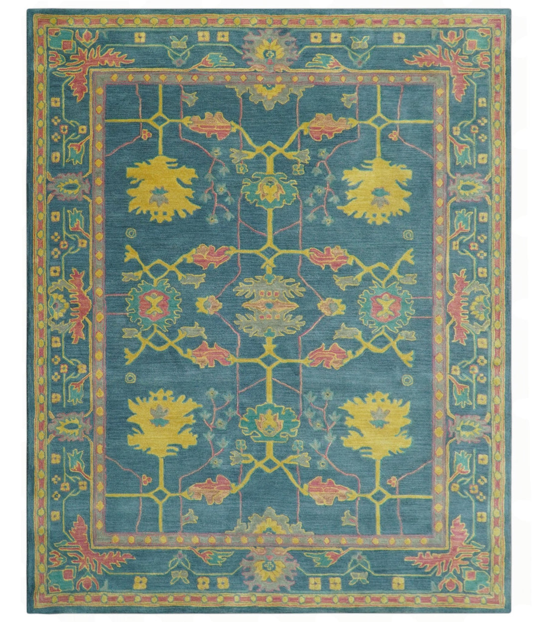 Custom Made Blue And Yellow Traditional Oushak Design Hand Tufted Wool Rug - The Rug Decor
