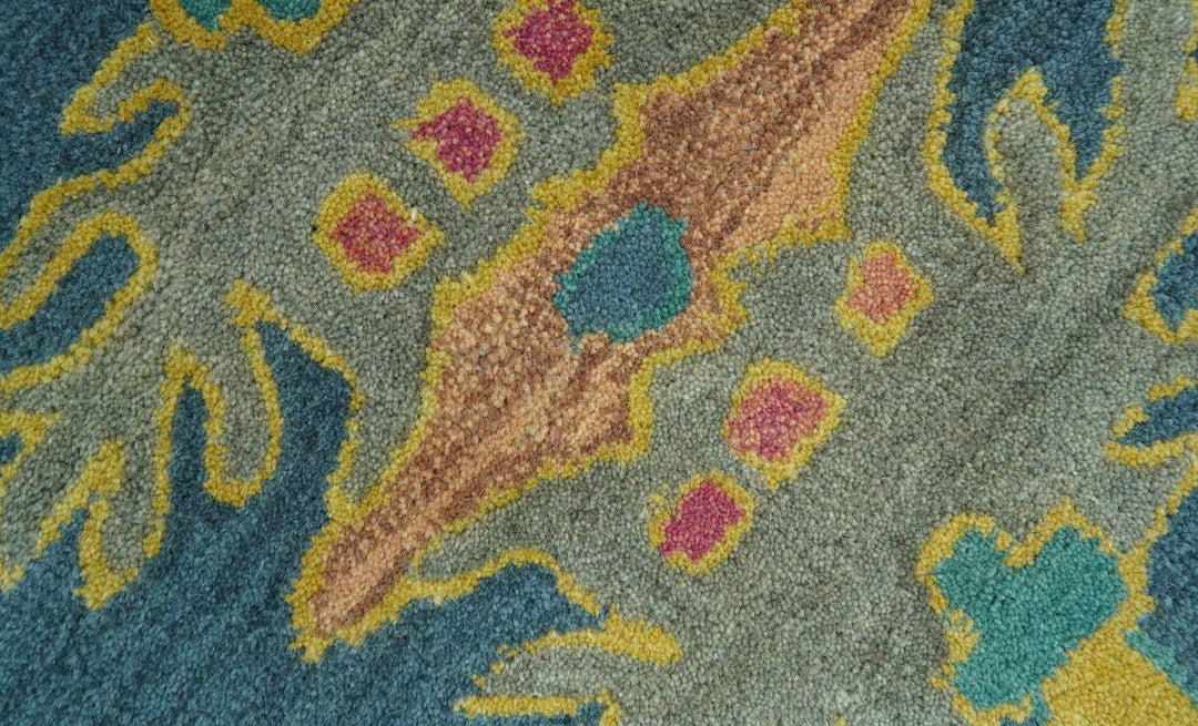 Custom Made Blue And Yellow Traditional Oushak Design Hand Tufted Wool Rug - The Rug Decor