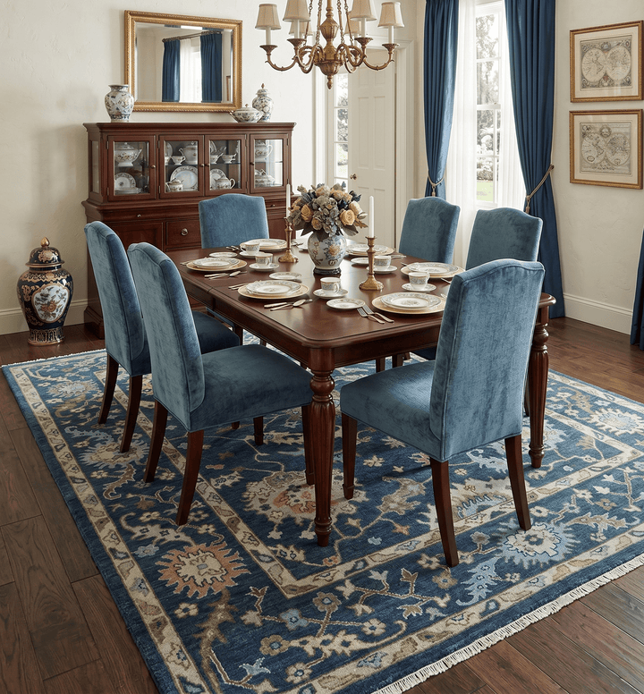 Custom Made Blue, Beige and Green Multi size Hand knotted Traditional Oushak Wool Area Rug - The Rug Decor