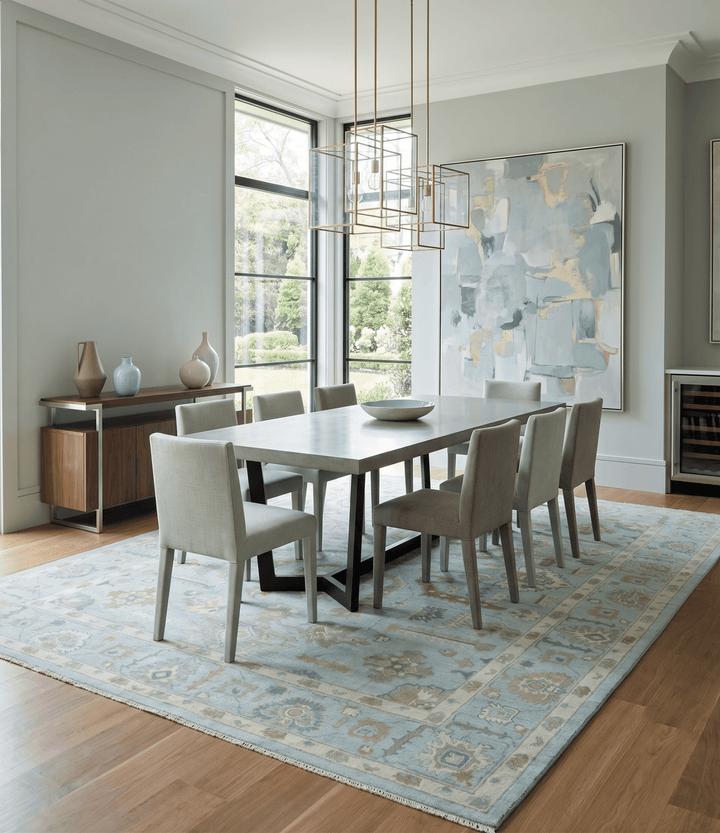 Custom Made Blue, Brown and Ivory Hand knotted Traditional Oushak Wool Rug - The Rug Decor