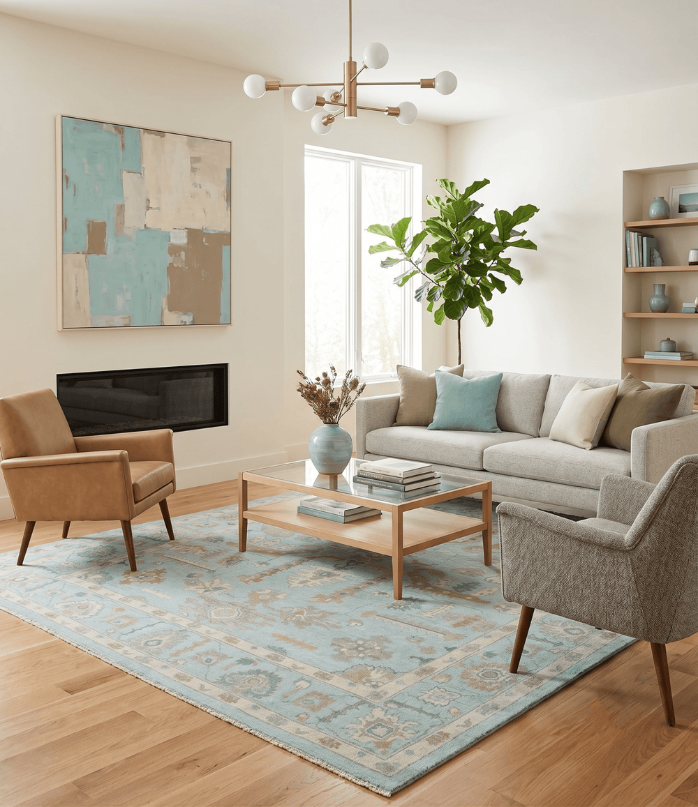 Custom Made Blue, Brown and Ivory Hand knotted Traditional Oushak Wool Rug - The Rug Decor
