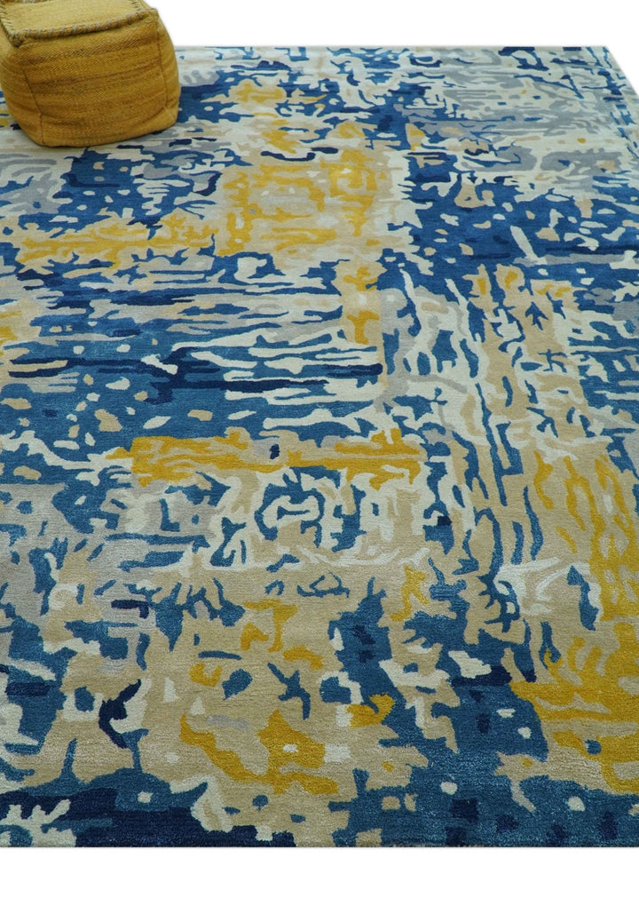 Custom Made Blue Modern Abstract Design Hand Tufted Area Rug - The Rug Decor