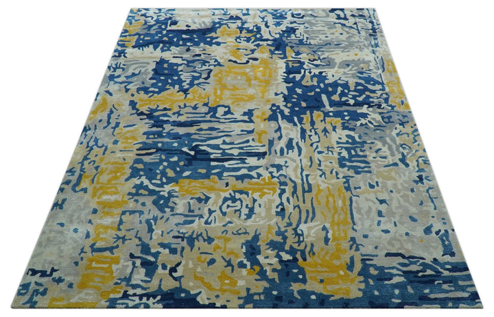 Custom Made Blue Modern Abstract Design Hand Tufted Area Rug - The Rug Decor