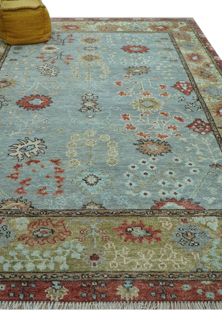 Custom Made Blue Modern Oushak Hand Knotted Wool Rug - The Rug Decor