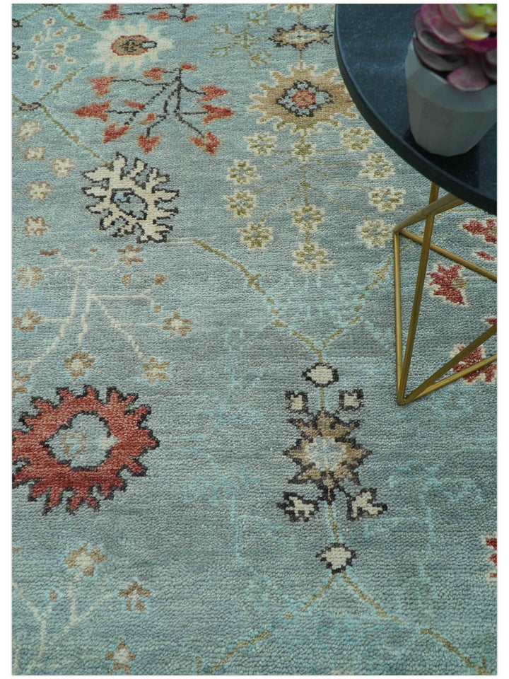 Custom Made Blue Modern Oushak Hand Knotted Wool Rug - The Rug Decor