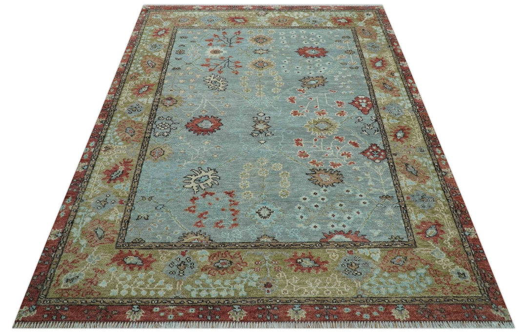 Custom Made Blue Modern Oushak Hand Knotted Wool Rug - The Rug Decor