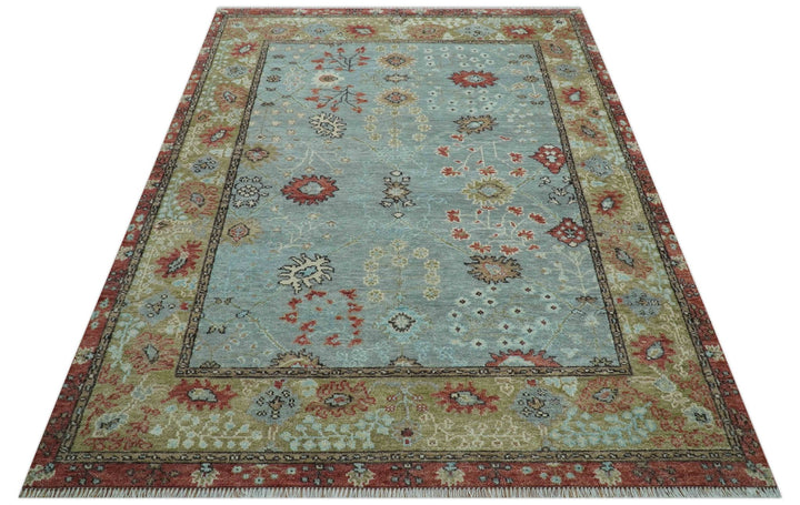 Custom Made Blue Modern Oushak Hand Knotted Wool Rug - The Rug Decor