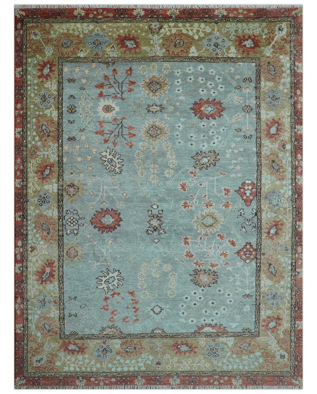 Custom Made Blue Modern Oushak Hand Knotted Wool Rug - The Rug Decor