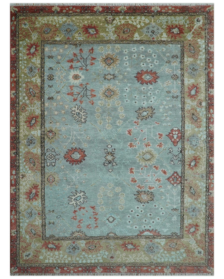 Custom Made Blue Modern Oushak Hand Knotted Wool Rug - The Rug Decor
