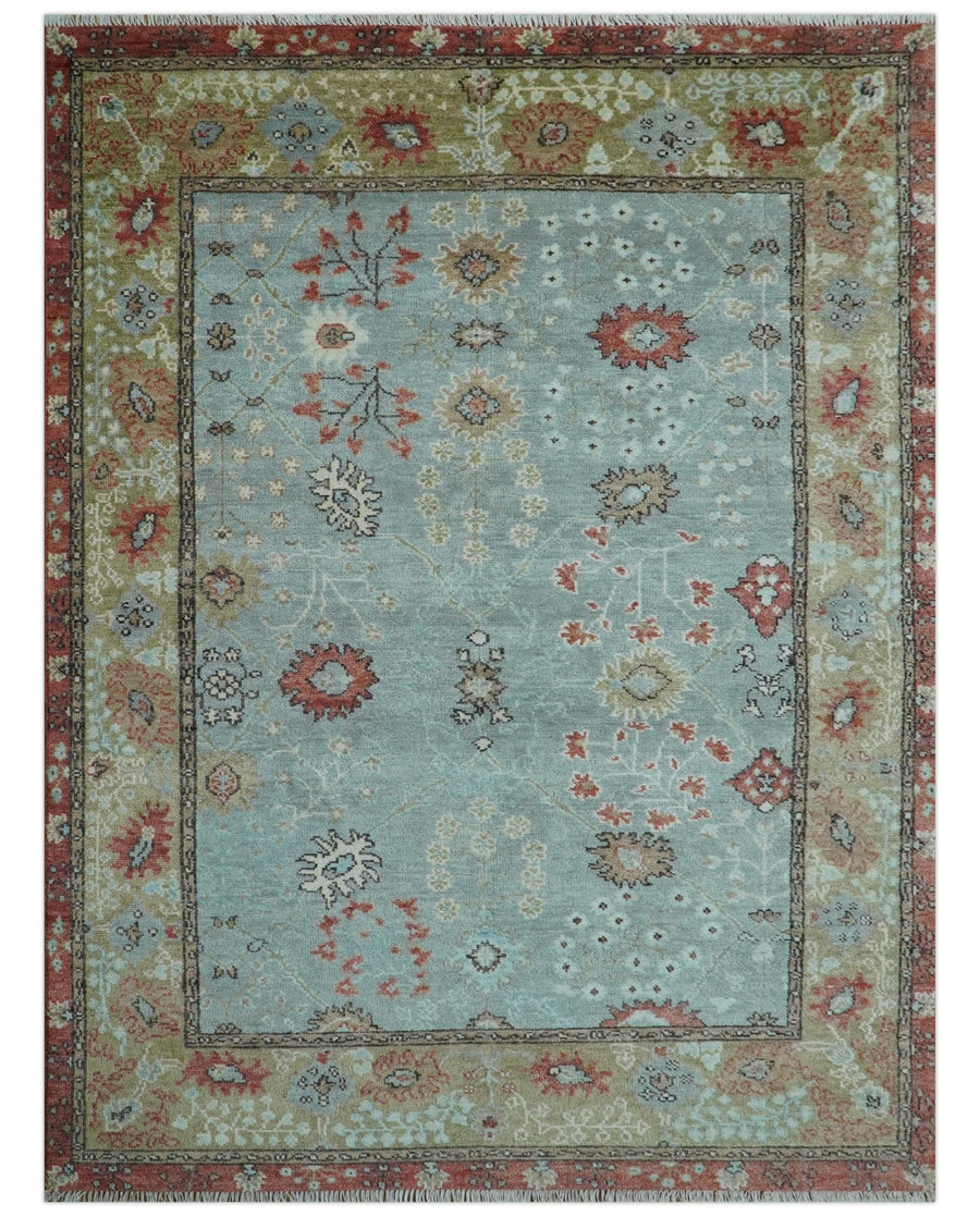 Custom Made Blue Modern Oushak Hand Knotted Wool Rug - The Rug Decor