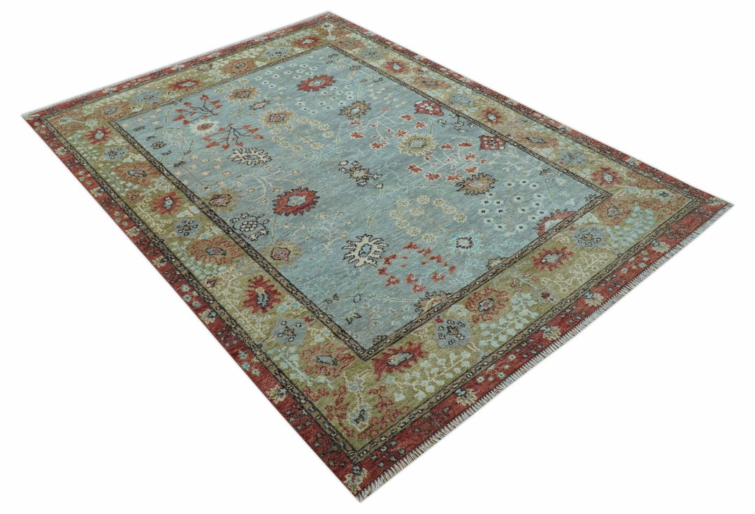 Custom Made Blue Modern Oushak Hand Knotted Wool Rug - The Rug Decor