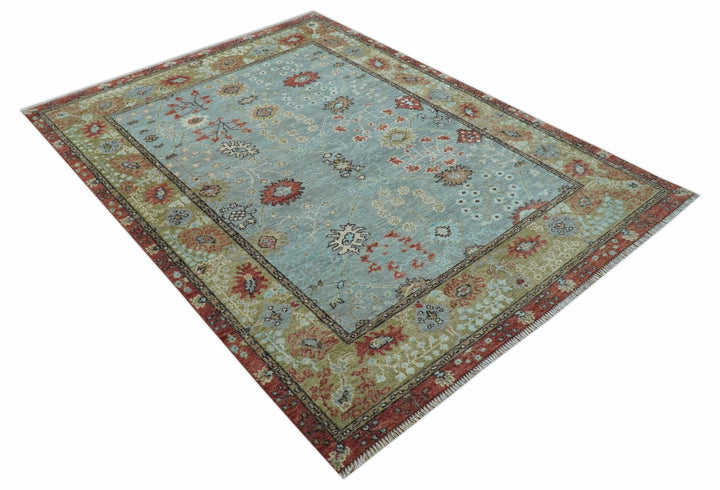 Custom Made Blue Modern Oushak Hand Knotted Wool Rug - The Rug Decor