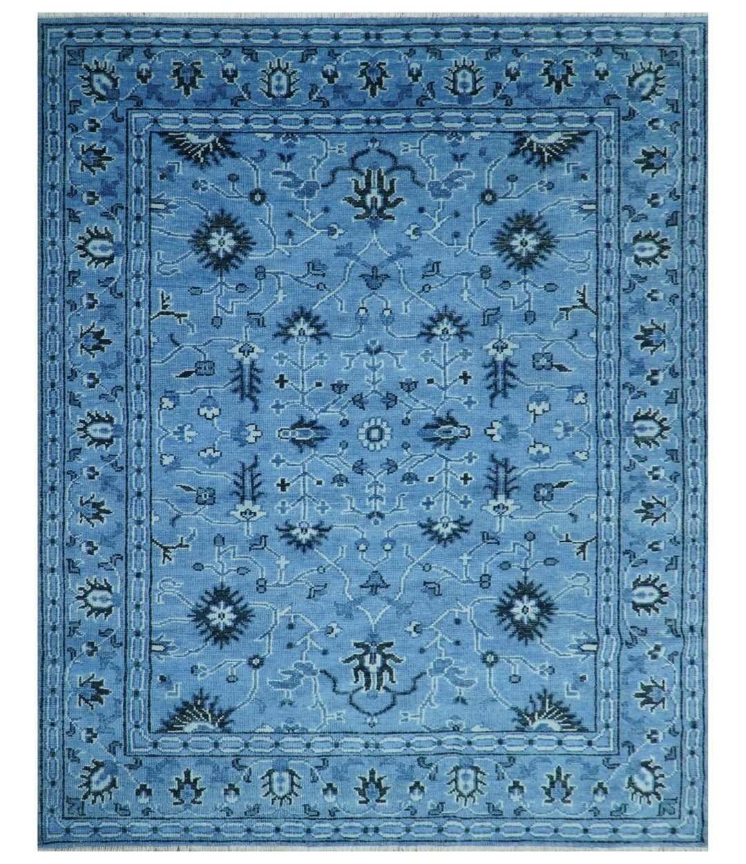 Custom Made Blue Traditional Persian Design Hand Knotted Wool Rug - The Rug Decor