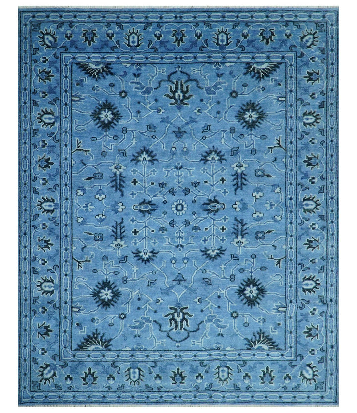 Custom Made Blue Traditional Persian Design Hand Knotted Wool Rug - The Rug Decor