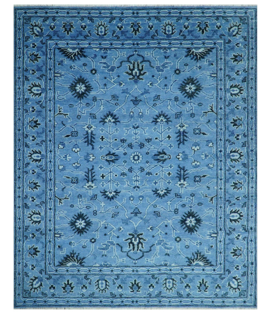 Custom Made Blue Traditional Persian Design Hand Knotted Wool Rug - The Rug Decor