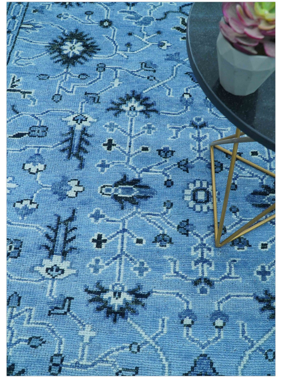 Custom Made Blue Traditional Persian Design Hand Knotted Wool Rug - The Rug Decor