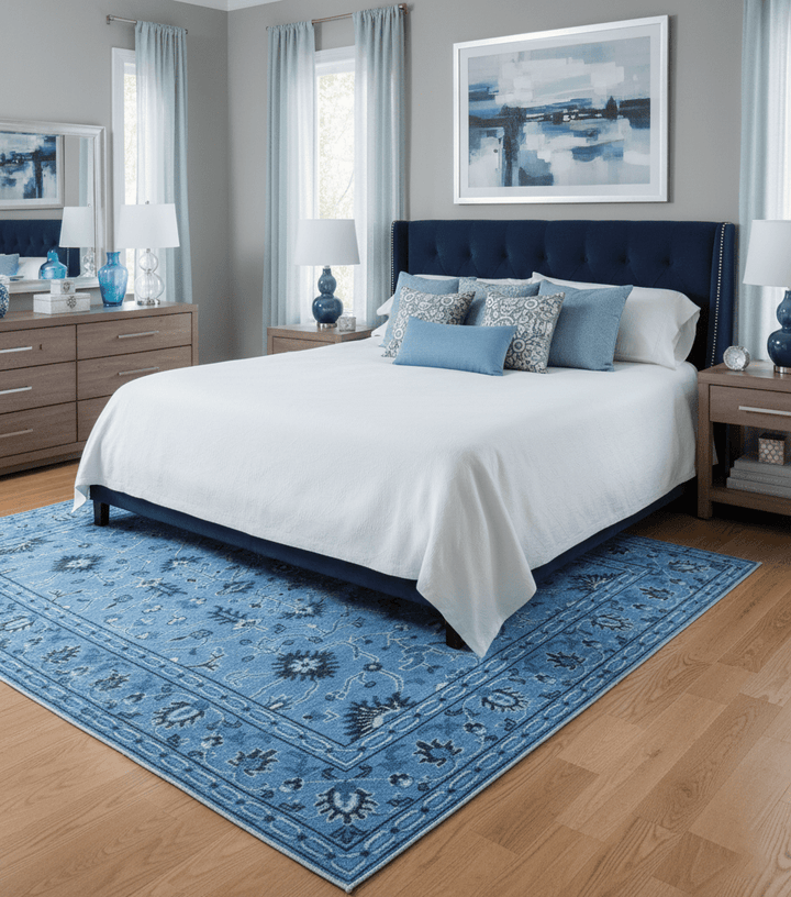 Custom Made Blue Traditional Persian Design Hand Knotted Wool Rug - The Rug Decor