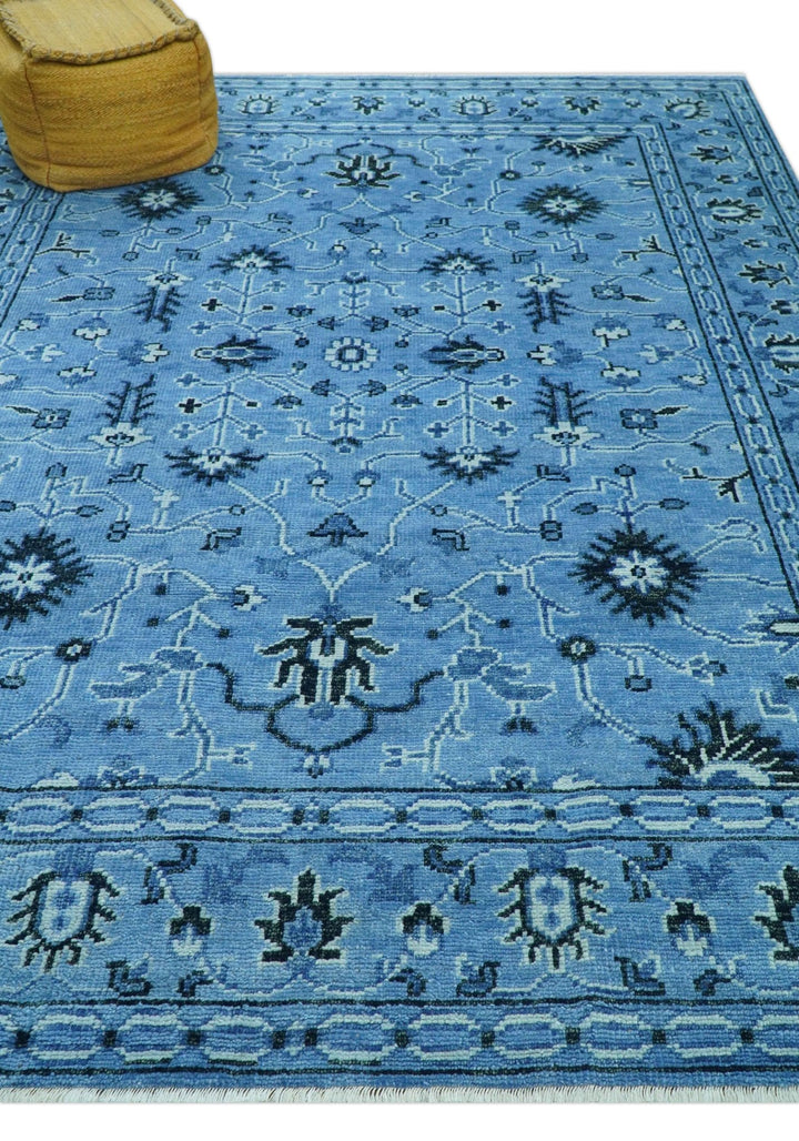 Custom Made Blue Traditional Persian Design Hand Knotted Wool Rug - The Rug Decor