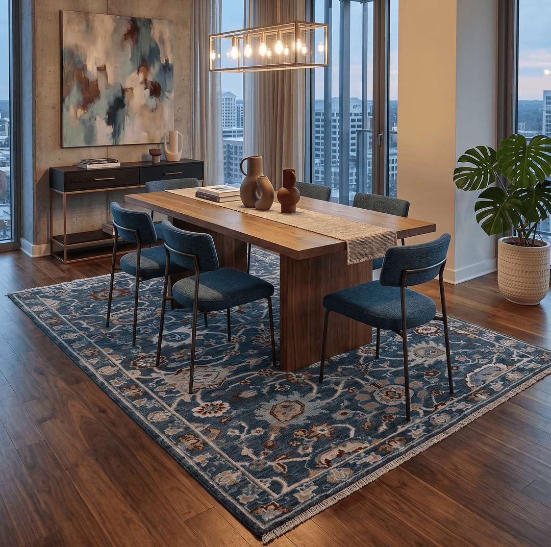 Custom Made Blue Traditional Turkish Design Hand Knotted Wool Rug - The Rug Decor